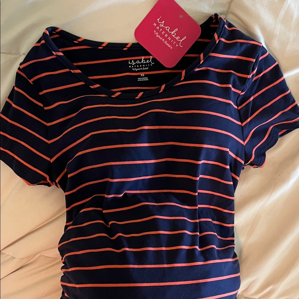 Midi Maternity Dress by Ingrid & Isabel XS - Small In A Fun Navy & Pink Stripe